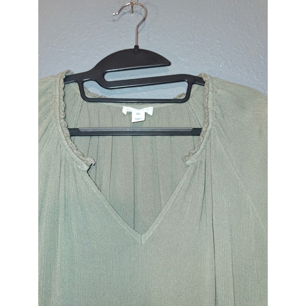 Market & Spruce Sage Green Crochet Lace V-Neck Blouse XXL Rayon Gauze Top